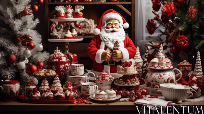 Festive Christmas Scene with Santa Claus and Christmas Foods AI Image