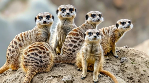Group of Meerkats Standing on a Rock