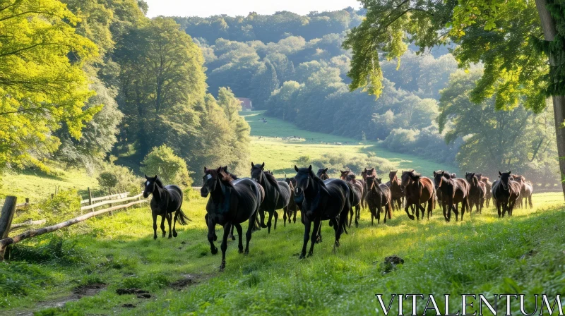 Running Horses in a Lush Green Field | Nature Photography AI Image
