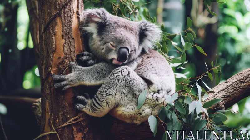Serene Koala Sleeping in Tree - Captivating Nature Photograph AI Image