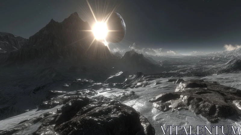 Starship near Mountains: Hyper-Realistic Monochromatic Landscape AI Image