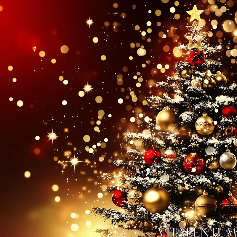 Festive Holiday Tree with Decorations and Sparkles AI Image