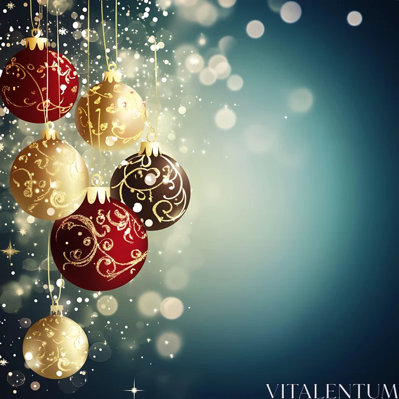 Festive Gold and Red Christmas Ornaments AI Image