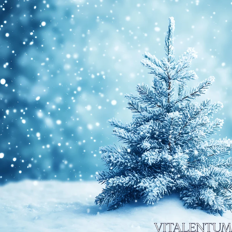 Serene Winter Tree in Snowfall AI Image