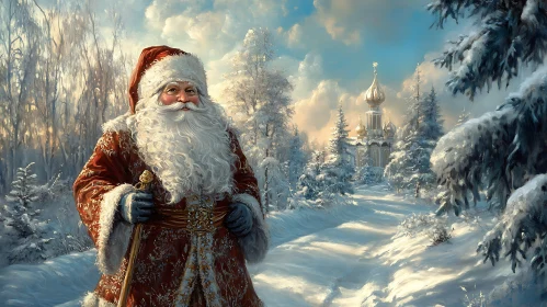 Santa Claus in a Winter Wonderland with a Cathedral