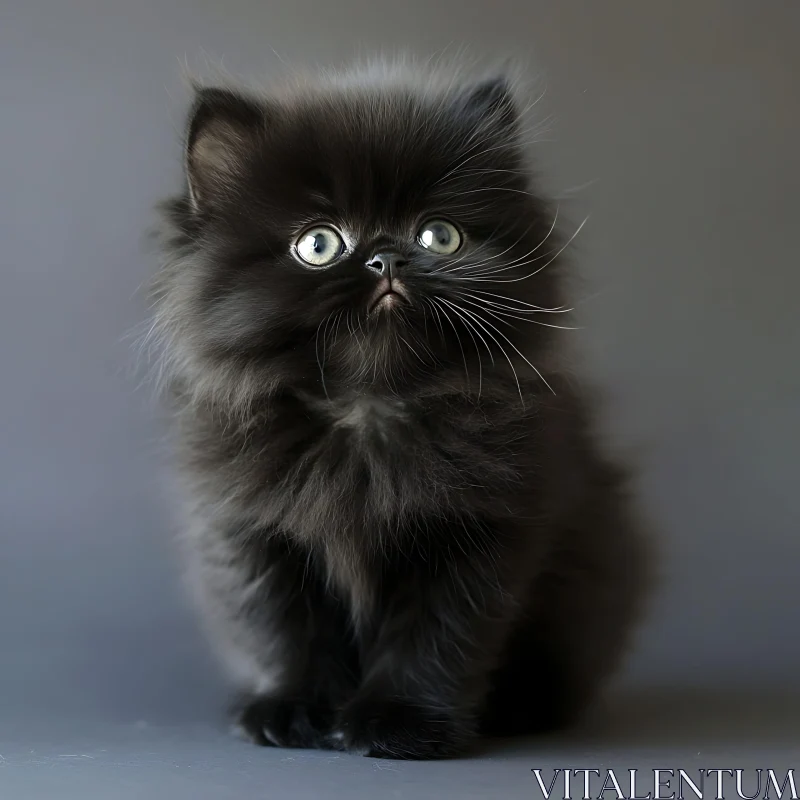 Cute Black Kitten with Dark Fur and Long Whiskers AI Image