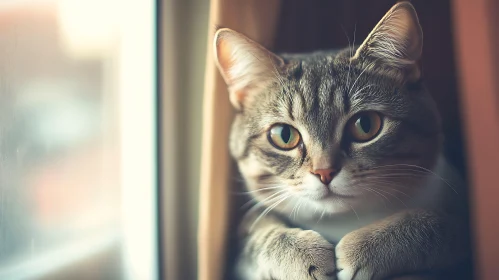 Expressive Tabby Cat Gazing Outside