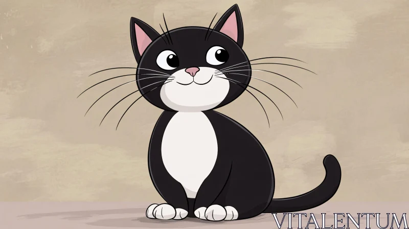 Adorable Smiling Cartoon Cat with Whiskers AI Image