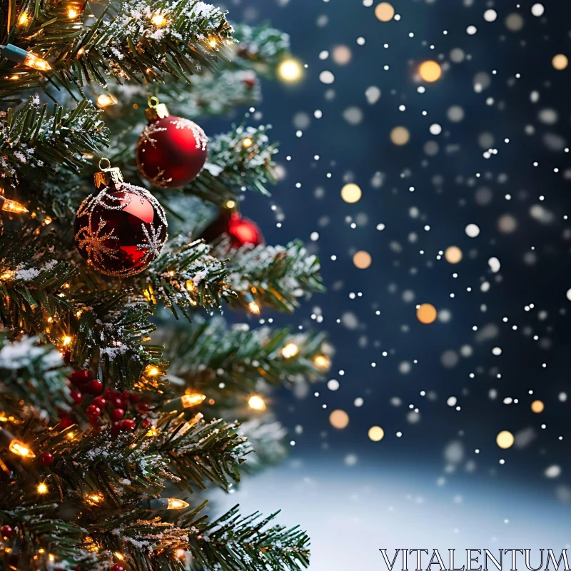 Festive Christmas Tree with Snowflakes and Lights AI Image