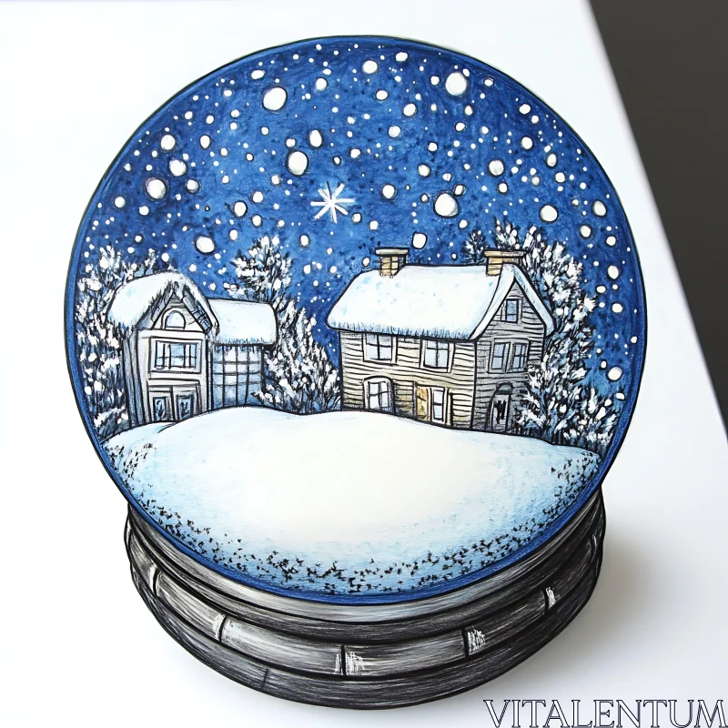 Enchanting Winter Snow Globe with Snow-Covered Houses AI Image