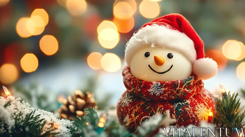 AI ART Festive Snowman with Santa Hat in a Holiday Wonderland