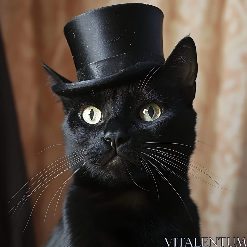 Black Cat in Top Hat AI Image