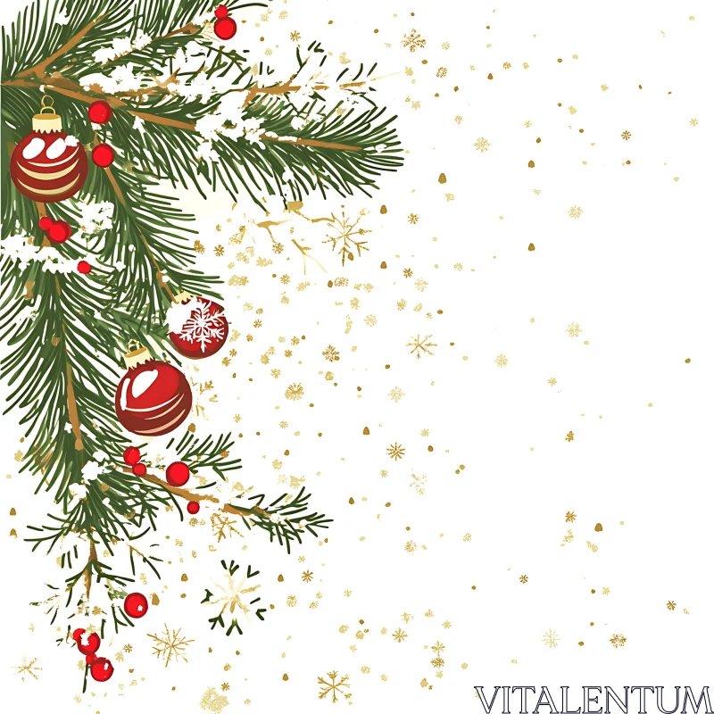 Holiday Decor with Pine Branches and Ornaments AI Image