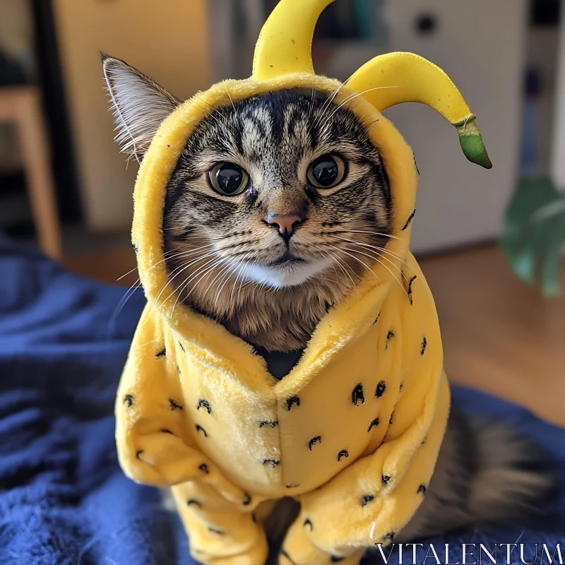 Cute Cat in Banana Themed Outfit AI Image