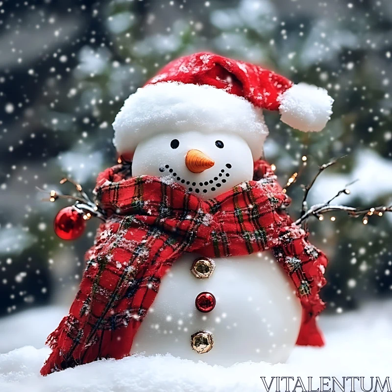 Festive Snowman with Santa Hat and Scarf AI Image