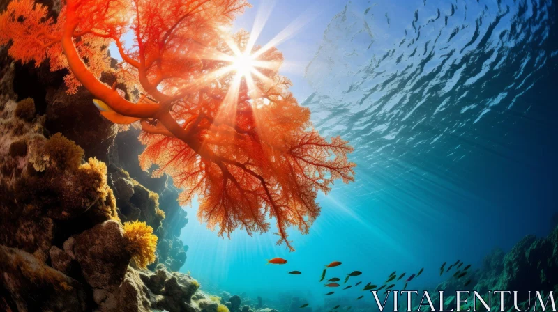 A Captivating Underwater Landscape with a Red Sea Fan AI Image
