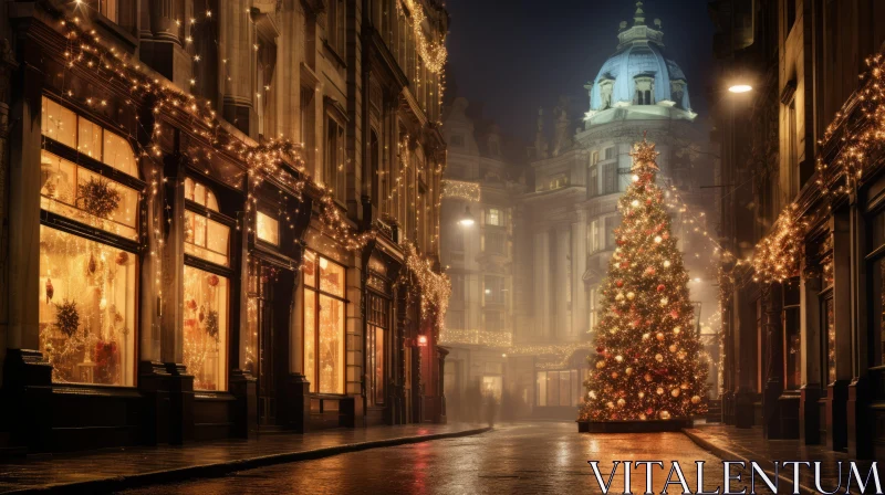 Captivating Cityscape with Mysterious Christmas Tree - Baroque-inspired Grandeur AI Image