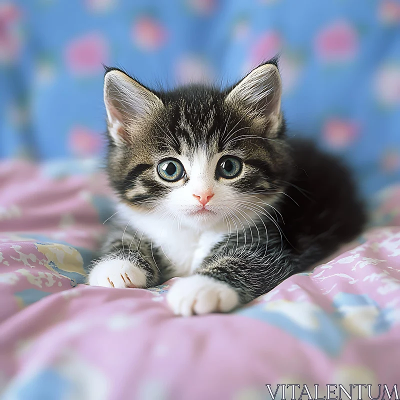 Cute Kitten on Patterned Blanket AI Image