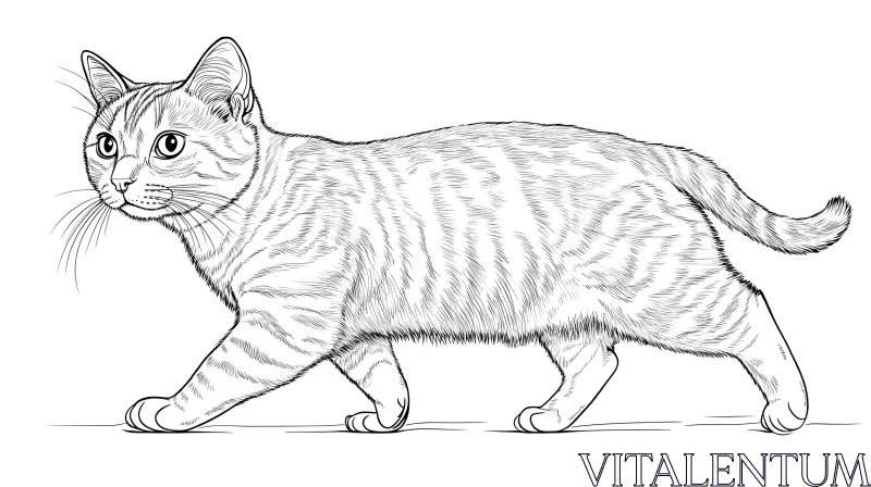 Detailed Cat Line Drawing AI Image