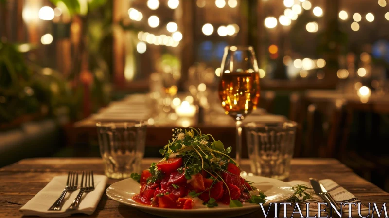 Delicious Plated Salad with White Wine | Food Photography AI Image