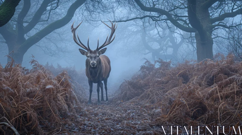 Red Deer in Misty Forest - Captivating Nature Photography AI Image