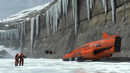 Red Spacecraft near People on Icy Field | Daz3D, Dieselpunk Style