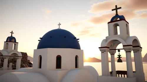 Serene Greek Church by the Seaside | Sunset Beauty