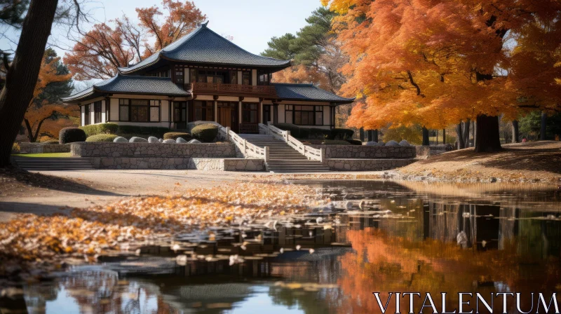 Serene Reflection of a Chinese Place of Worship in Autumn | UHD Image AI Image