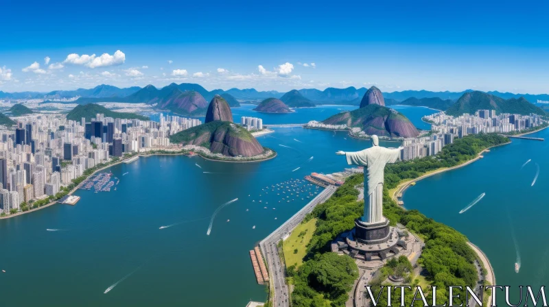 Statue of Christ in Rio de Janeiro, Brazil: A Breathtaking Aerial View AI Image