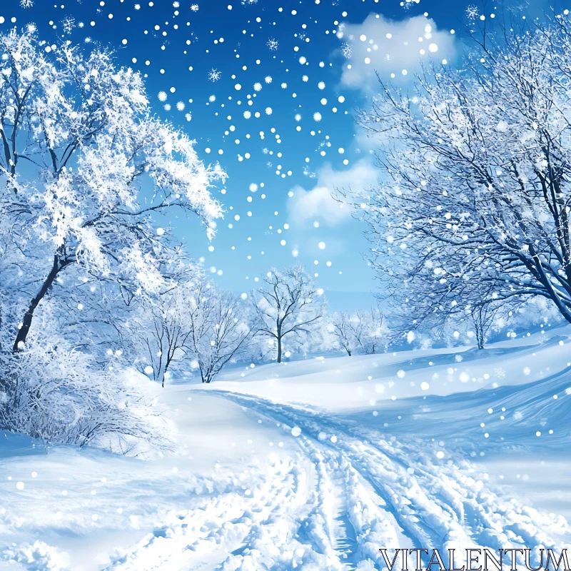 Tranquil Snow-Covered Winter Landscape AI Image