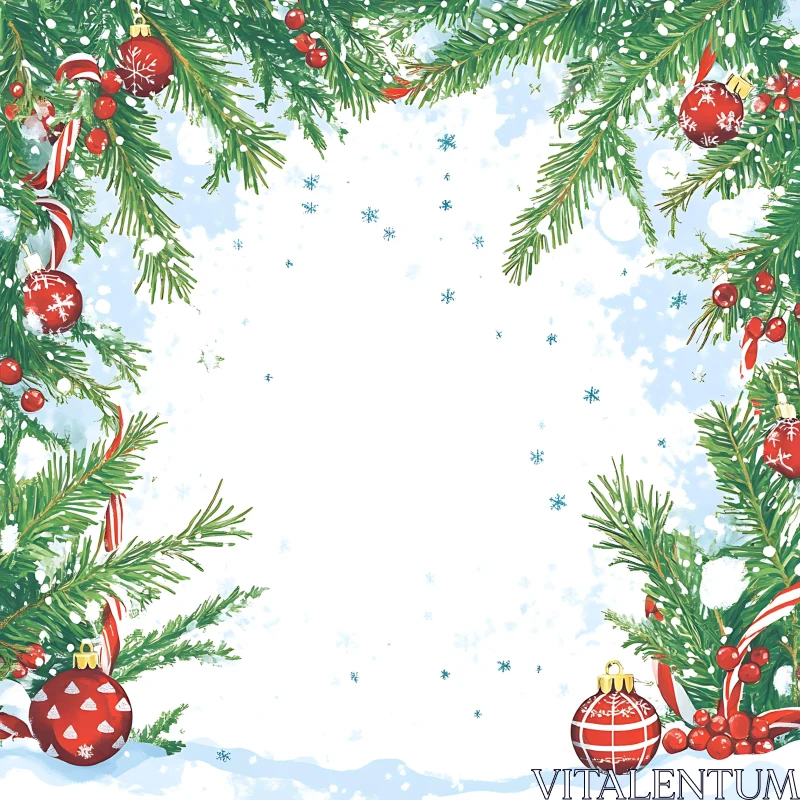 Holiday Pine Frame with Decorations AI Image