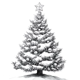 Intricate Black and White Christmas Tree Drawing