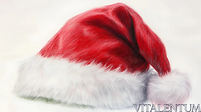 AI ART Traditional Santa Hat with Fluffy White Pom-Pom