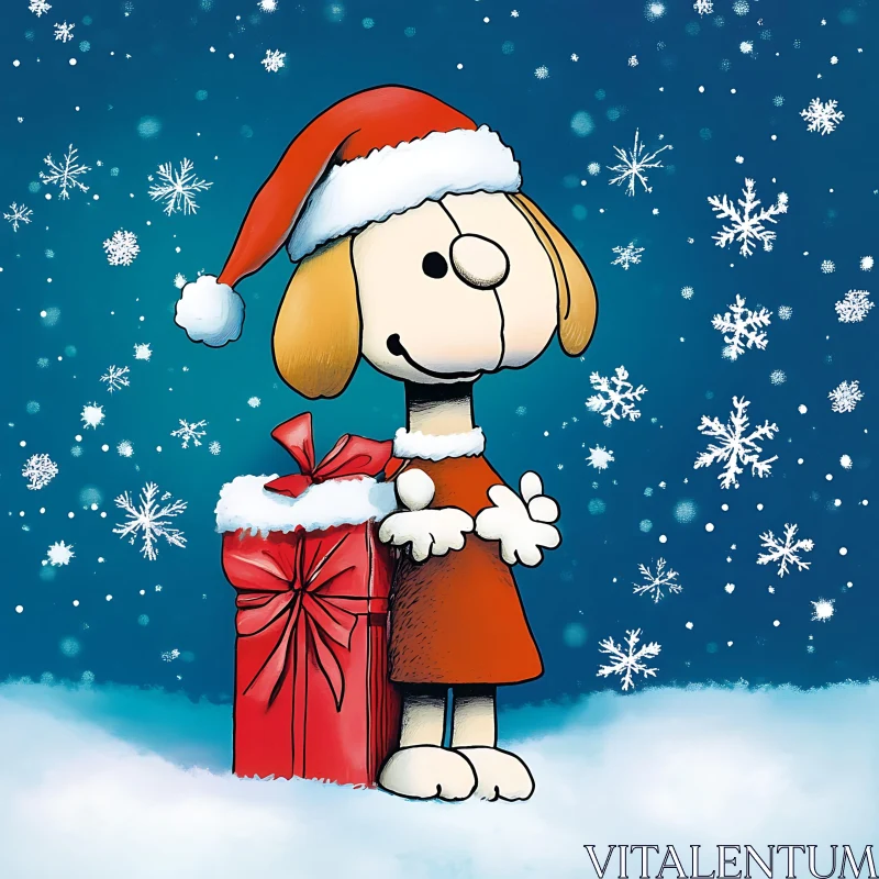 Festive Cartoon Character with Snowflakes and Gift AI Image