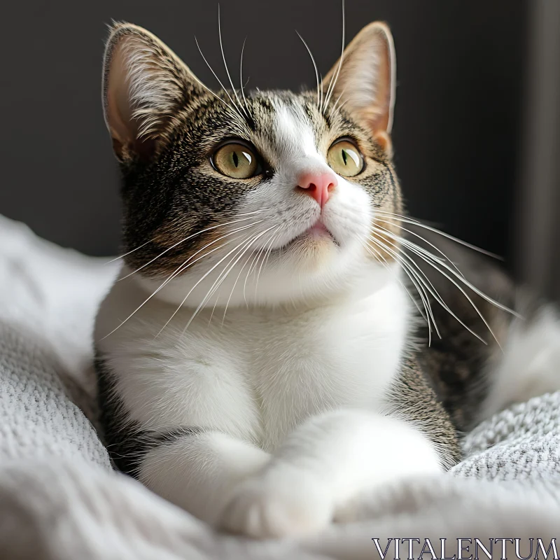 Adorable Tabby Cat with Green Eyes on Soft Fabric AI Image