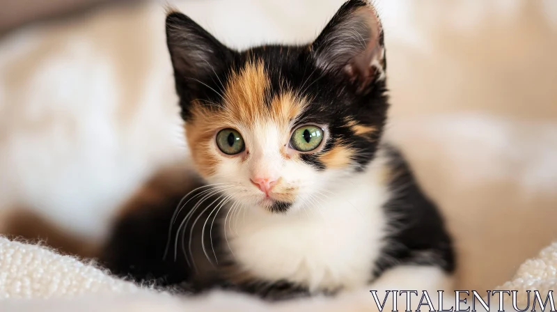 Cute Calico Kitten Portrait AI Image