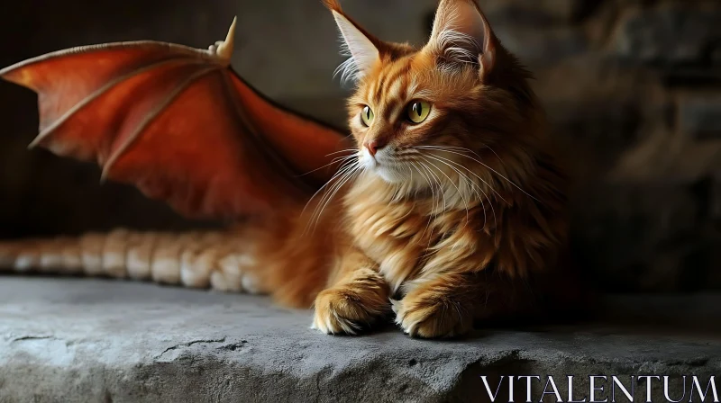 AI ART Fantasy Creature - Cat with Dragon Wings