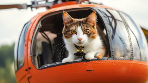 Cat Ready for Adventure in a Helicopter