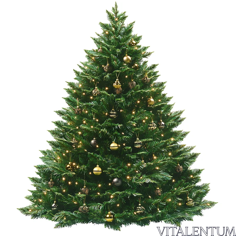 Festive Christmas Tree with Golden Ornaments and White Lights AI Image