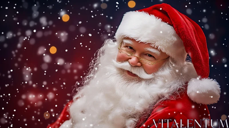 Joyful Santa Claus in a Magical Snowfall AI Image