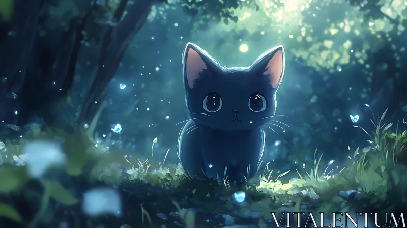 Magical Moment with a Cute Kitten in the Woods AI Image