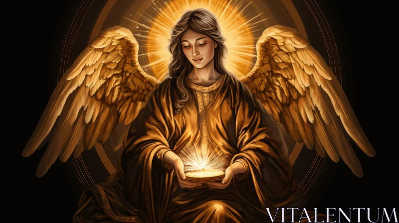 Angel Painting - Ethereal Angel with Golden Cup AI Image