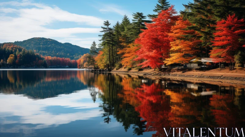 Autumn Reflections: A Fusion of Crimson and Emerald AI Image
