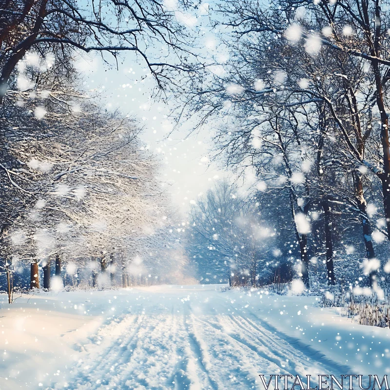 Tranquil Snowy Forest Path in Winter AI Image