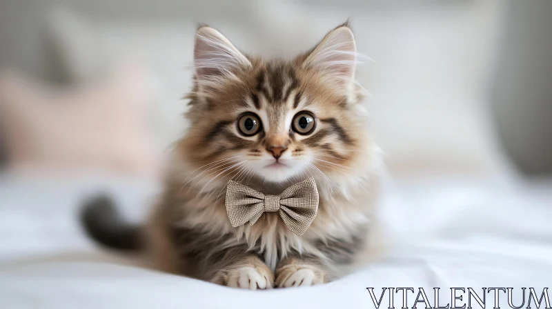 Charming Furry Kitten with Bowtie AI Image