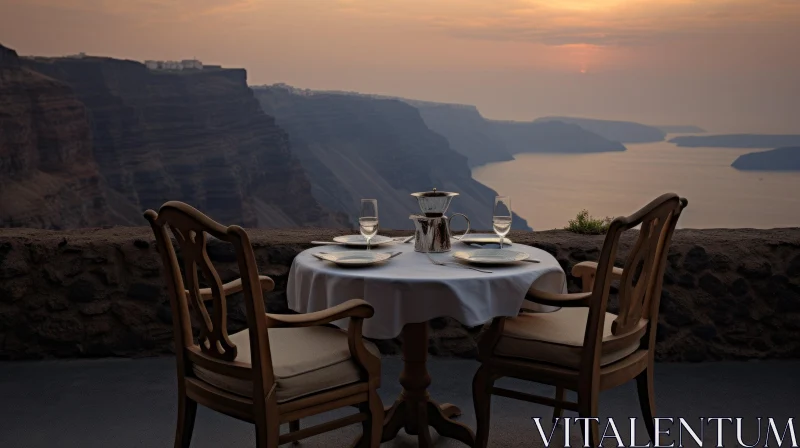 Breathtaking Sunset View with Extravagant Table Setting AI Image