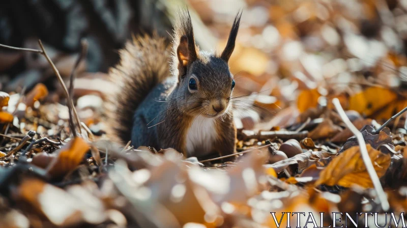 Captivating Image of a Brown Squirrel on Fallen Leaves AI Image