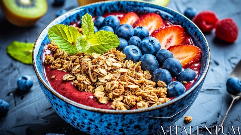 Delicious Acai Berry Smoothie in a Blue Ceramic Bowl AI Image