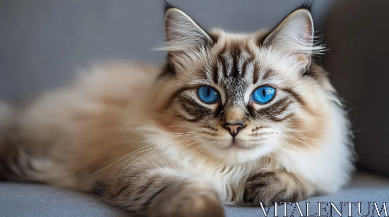 Beautiful Fluffy Cat with Striking Blue Eyes AI Image