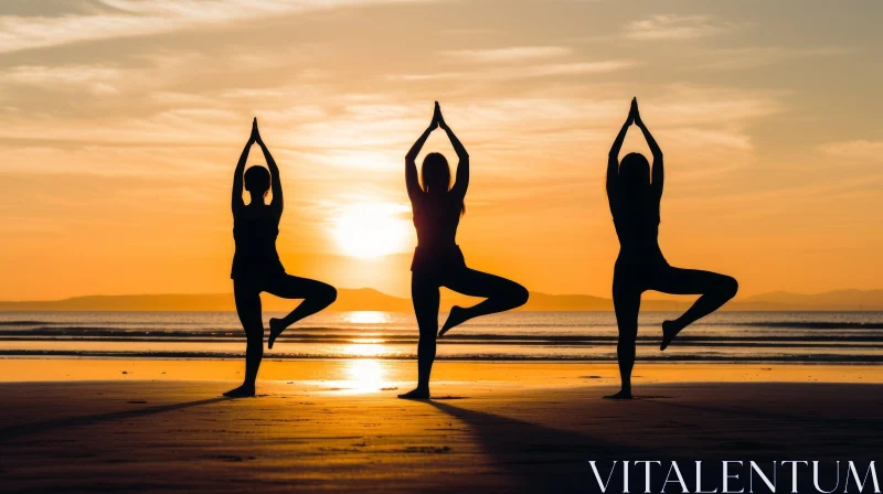 Tranquil Sunset Yoga on the Beach AI Image